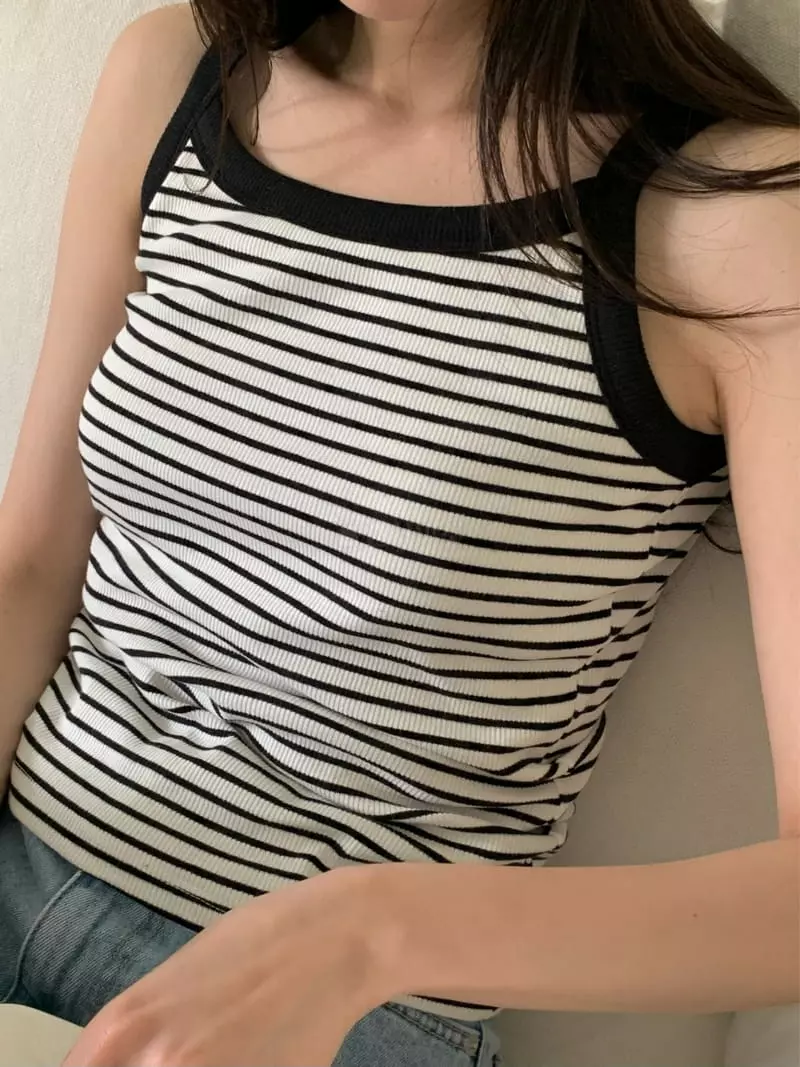 Ovu - Korean Women Fashion - #womensfashion - Stripes Paf Sleeveless - 2