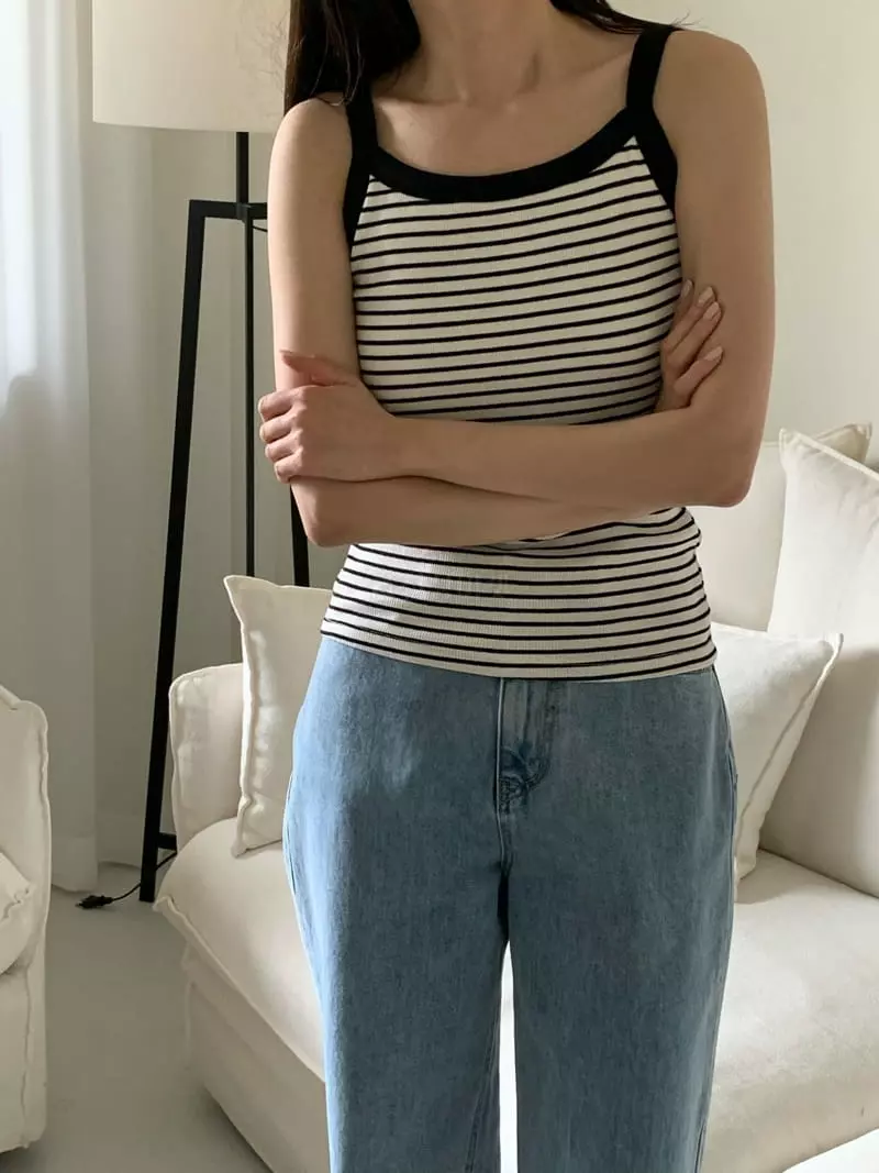 Ovu - Korean Women Fashion - #momslook - Stripes Paf Sleeveless - 4