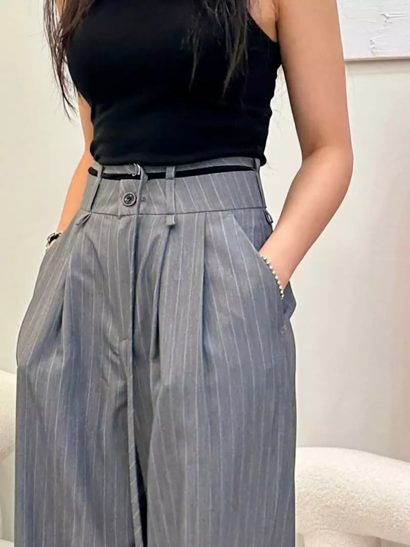 Pablored - Korean Women Fashion - #momslook - Belted Stripes Pants