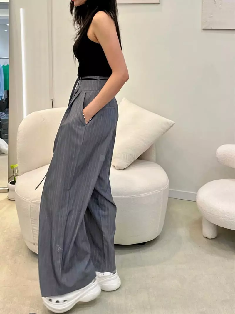 Pablored - Korean Women Fashion - #restrostyle - Belted Stripes Pants - 6