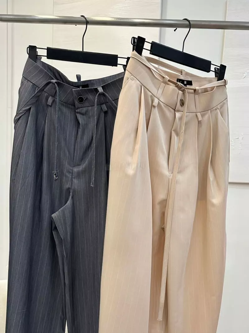 Pablored - Korean Women Fashion - #shopsmall - Belted Stripes Pants - 8