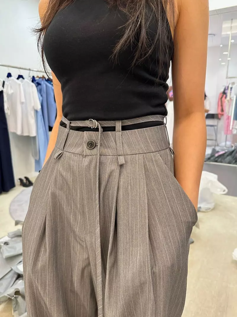 Pablored - Korean Women Fashion - #vintageinspired - Belted Stripes Pants - 3