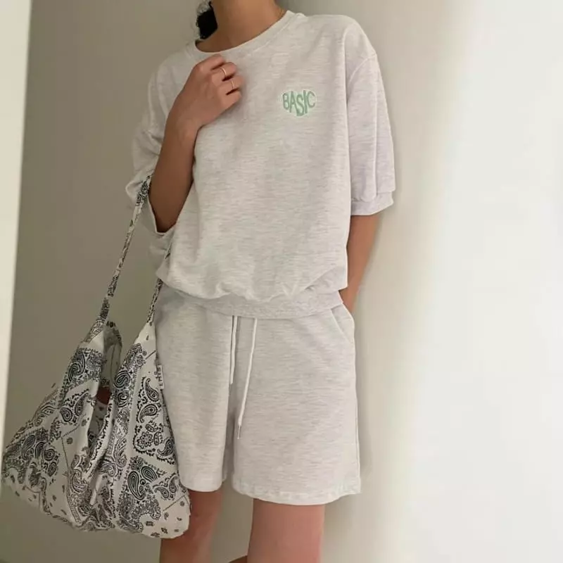 Ripple - Korean Women Fashion - #momslook - Basic Embrodiery Top Bottom Set - 3