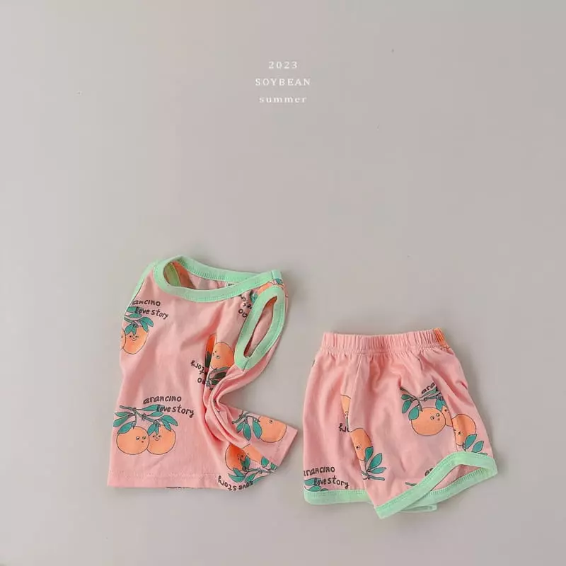 Soybean - Korean Children Fashion - #littlefashionista - Orange Top Bottom Set - 3