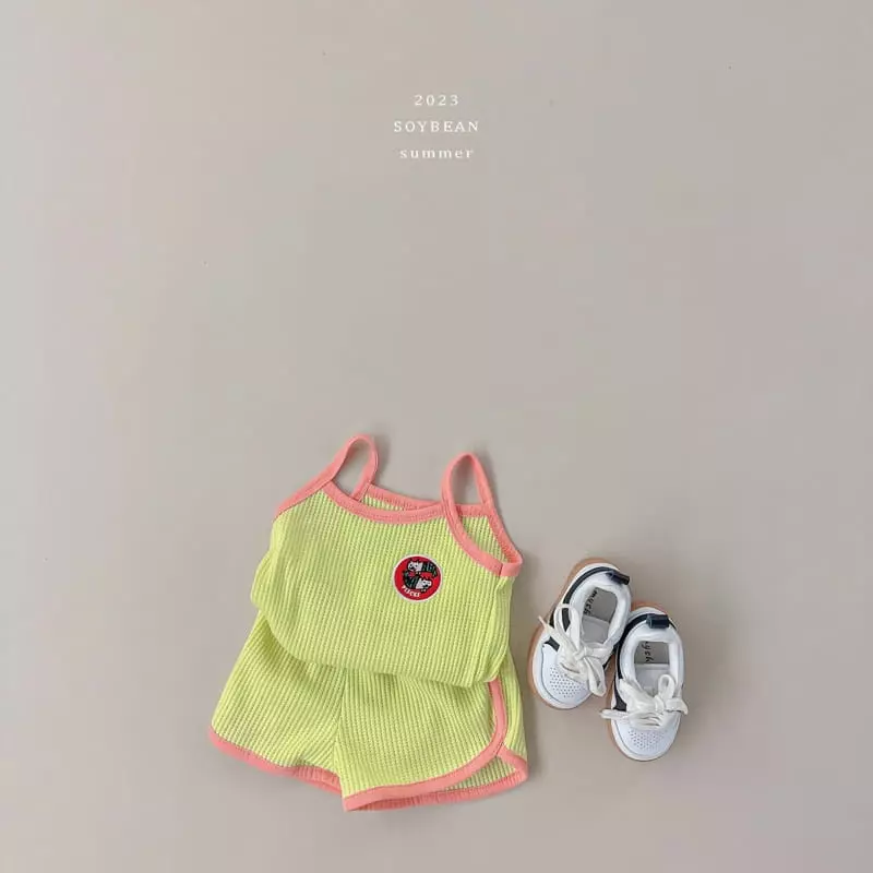 Soybean - Korean Children Fashion - #littlefashionista - Wapen Waffle String Sleeveless Top Bottom Set