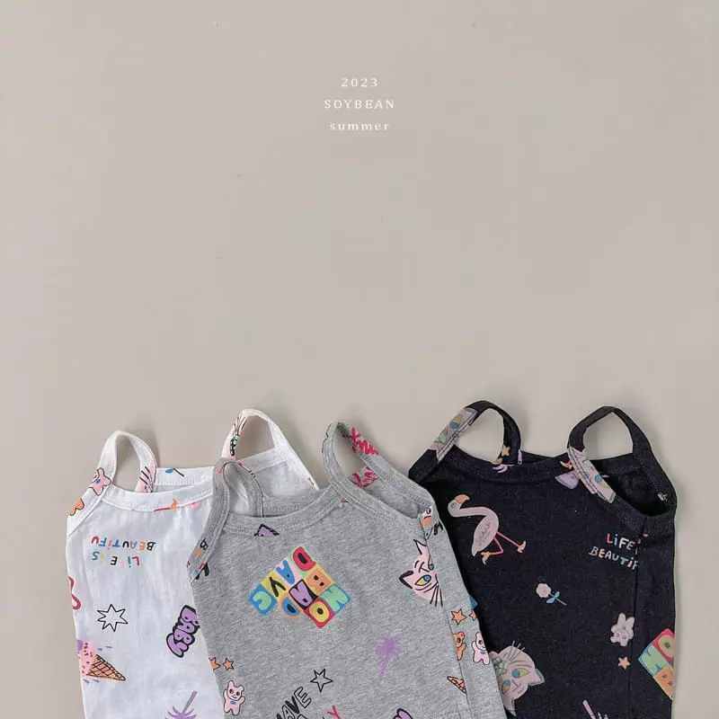 Soybean - Korean Children Fashion - #toddlerclothing - Illust String Sleeveless Top Bottom Set - 9