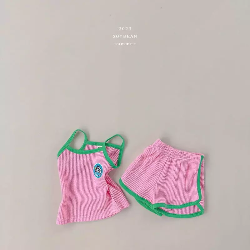 Soybean - Korean Children Fashion - #toddlerclothing - Wapen Waffle String Sleeveless Top Bottom Set - 6