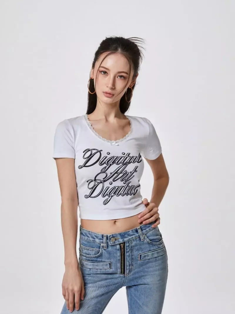 Stage - Korean Women Fashion - #momslook - Art U Neck Tee - 2
