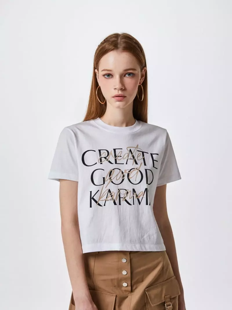 Stage - Korean Women Fashion - #shopsmall - Car Mark Crop Knit Tee - 3