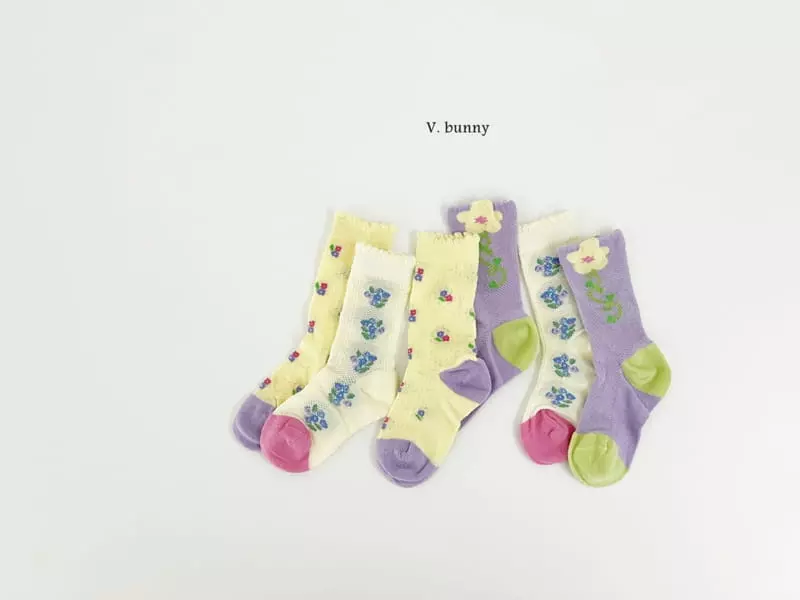 V Bunny - Korean Children Fashion - #kidzfashiontrend - Bog Flower Socks Set - 11