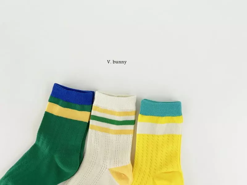 V Bunny - Korean Children Fashion - #toddlerclothing - Two Strieps Socks Set - 5