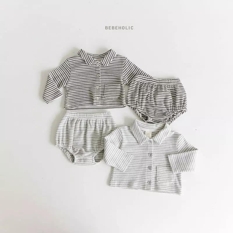 Bebe Holic - Korean Baby Fashion - #babygirlfashion - Waffle Collar Top Bottom Set - 3