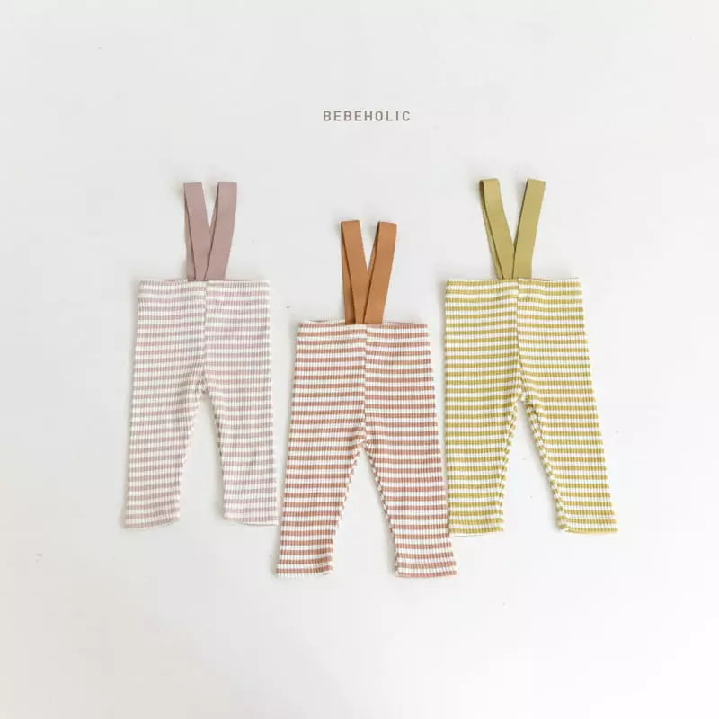 Bebe Holic - Korean Baby Fashion - #babyoutfit - Stripes Dungarees Leggings - 3