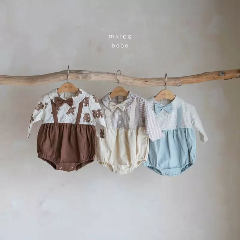 Mkids - Korean Baby Fashion - #babylifestyle - Bebe Dungarees Tie Bodysuit - 6