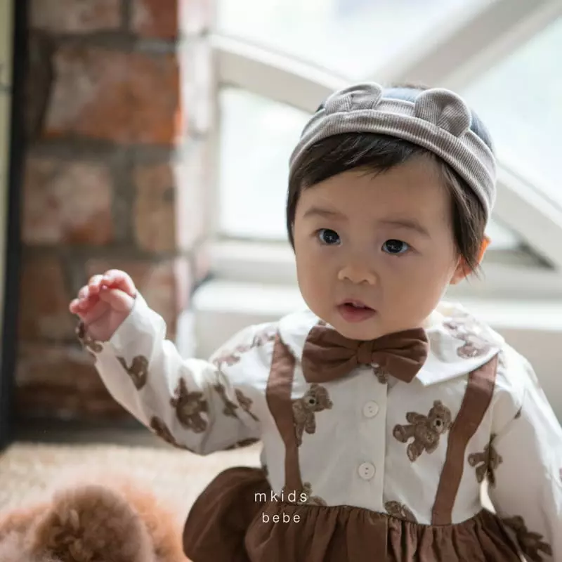 Mkids - Korean Baby Fashion - #onlinebabyboutique - Bebe Dungarees Tie Bodysuit - 12
