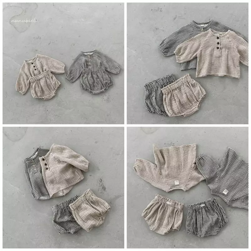 Nunubiel - Korean Baby Fashion - #babyfashion - Baby Check Top Bottom Set - 2