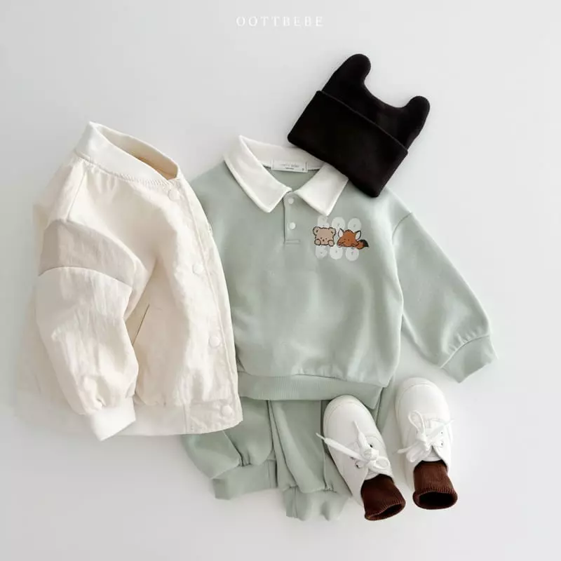 Oott Bebe - Korean Children Fashion - #childrensboutique - Bbu Bbu Collar Top Bottom Set - 9