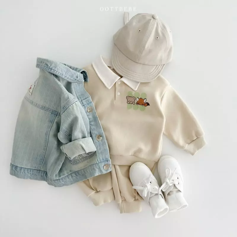 Oott Bebe - Korean Children Fashion - #designkidswear - Bbu Bbu Collar Top Bottom Set - 10