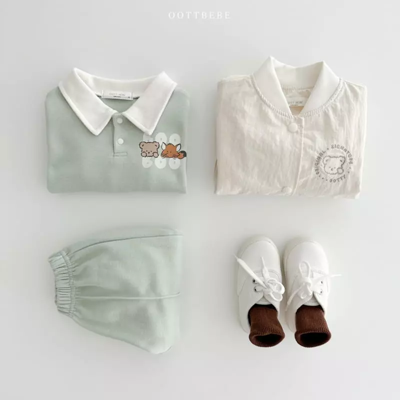 Oott Bebe - Korean Children Fashion - #fashionkids - Bbu Bbu Collar Top Bottom Set - 12