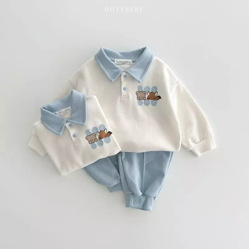 Oott Bebe - Korean Children Fashion - #kidzfashiontrend - Bbu Bbu Collar Top Bottom Set