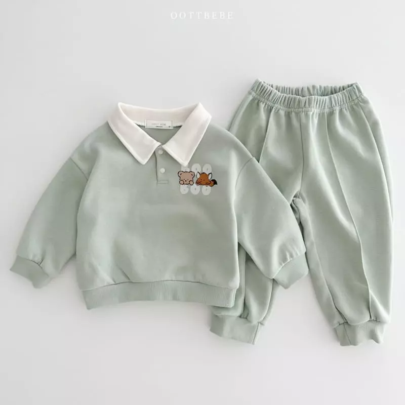 Oott Bebe - Korean Children Fashion - #minifashionista - Bbu Bbu Collar Top Bottom Set - 5