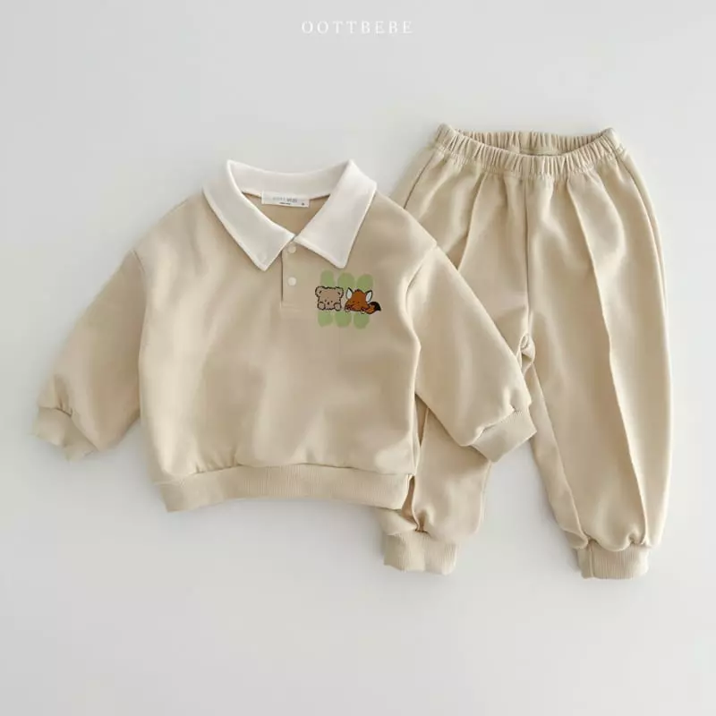 Oott Bebe - Korean Children Fashion - #prettylittlegirls - Bbu Bbu Collar Top Bottom Set - 6