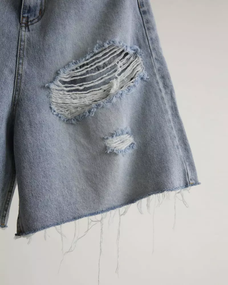 Paper Moon - Korean Women Fashion - #momslook - Distroyed Shorts Jeans - 11