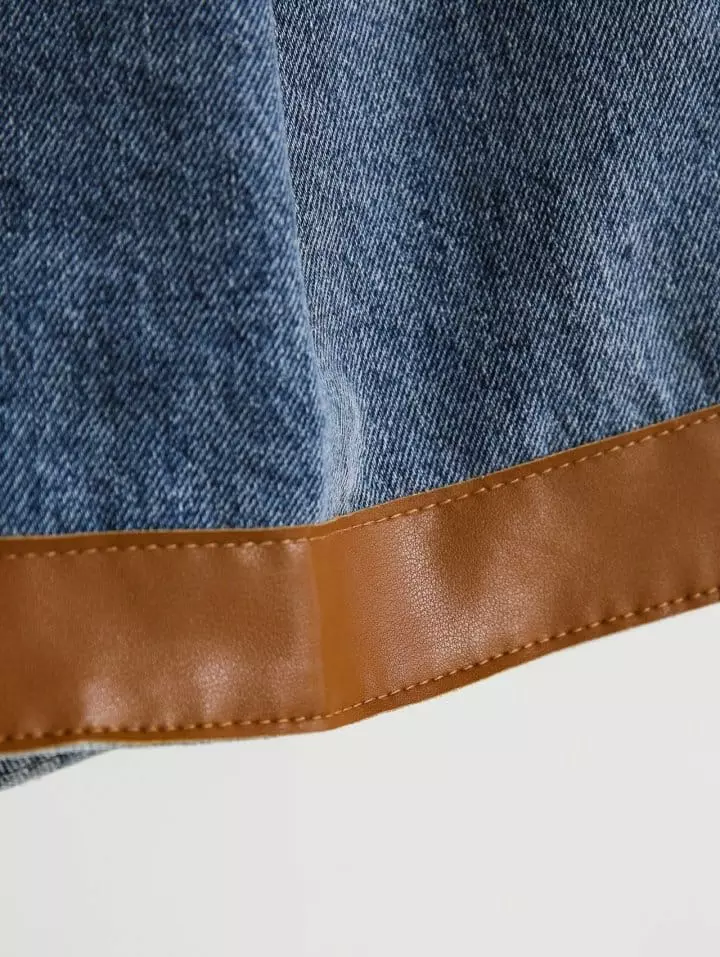 Paper Moon - Korean Women Fashion - #momslook - Leather Denim Shorts - 7