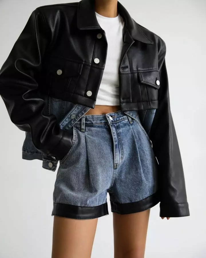 Paper Moon - Korean Women Fashion - #pursuepretty - Leather Denim Shorts