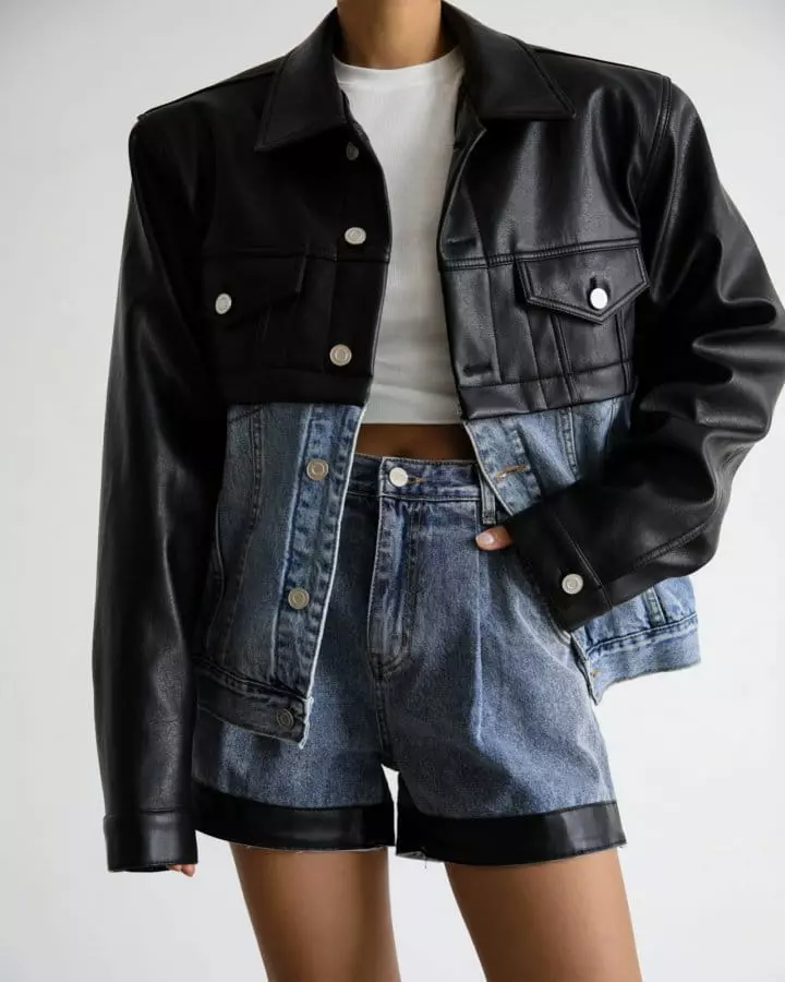 Paper Moon - Korean Women Fashion - #romanticstyle - Vegan Leather Mix Jacket - 2