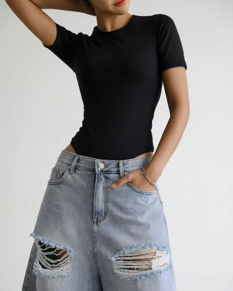 Paper Moon - Korean Women Fashion - #shopsmall - Distroyed Shorts Jeans - 8