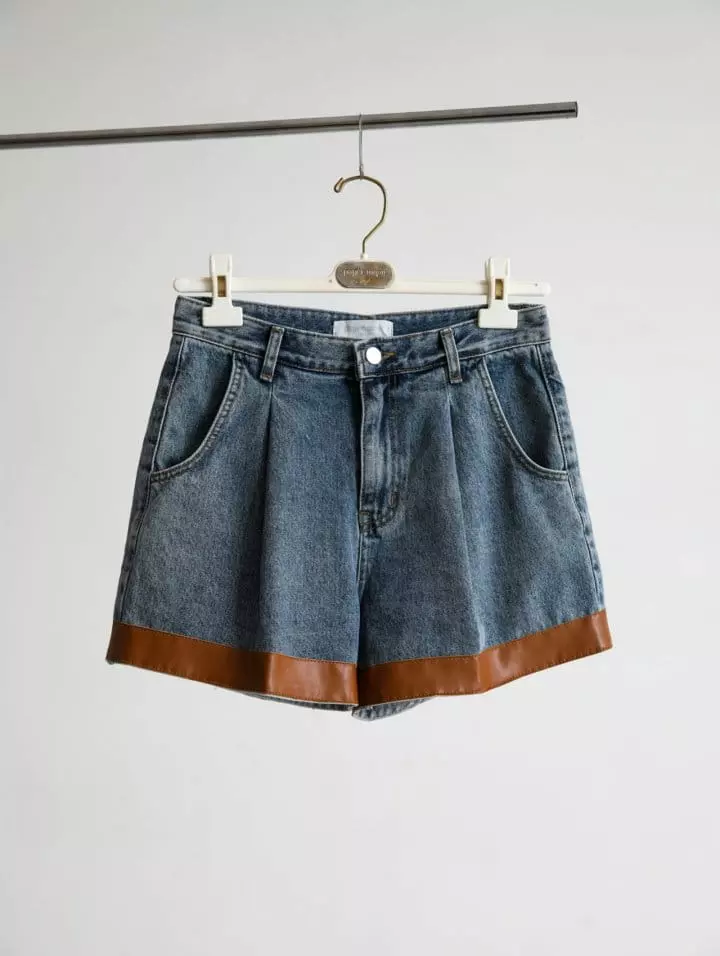 Paper Moon - Korean Women Fashion - #thatsdarling - Leather Denim Shorts - 5