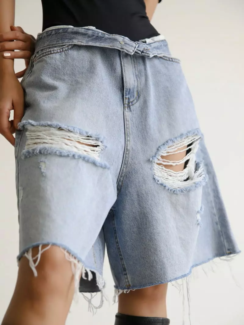 Paper Moon - Korean Women Fashion - #vintageinspired - Distroyed Shorts Jeans - 4