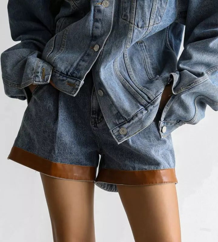 Paper Moon - Korean Women Fashion - #womensfashion - Leather Denim Shorts - 8
