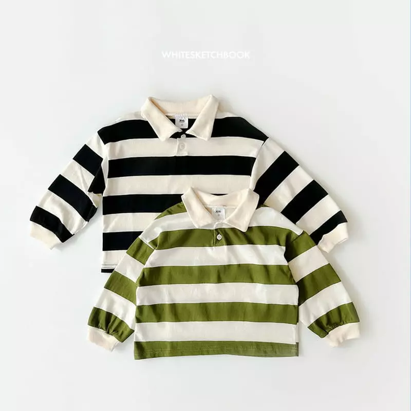 Whitesketchbook - Korean Children Fashion - #kidsshorts - Collar Stripes Tee