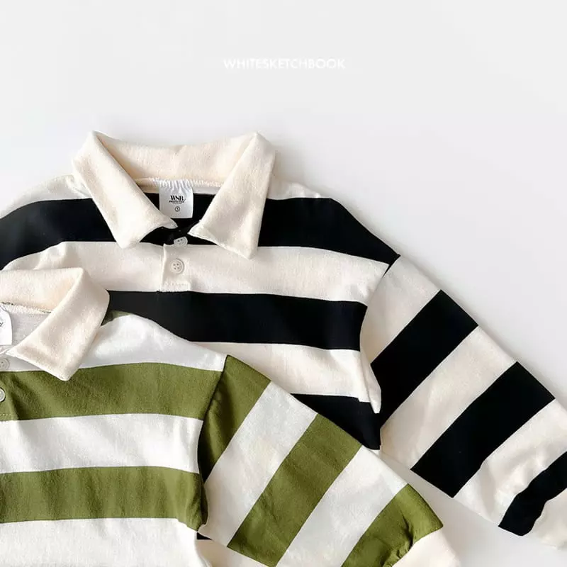 Whitesketchbook - Korean Children Fashion - #kidsstore - Collar Stripes Tee - 2