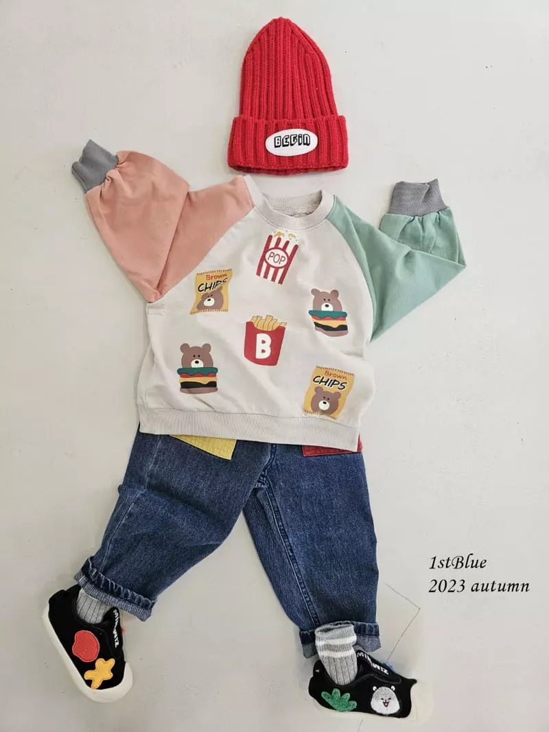 1St Blue - Korean Children Fashion - #designkidswear - Fast Food Sweatshirt