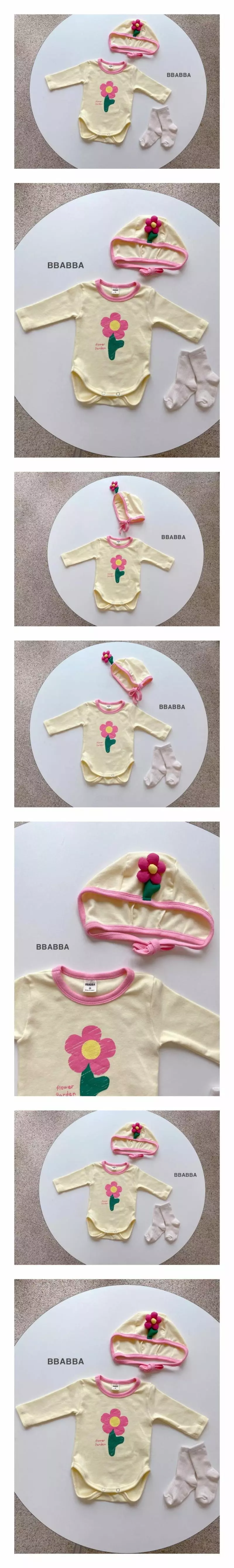 Bbabba - Korean Baby Fashion - #babyboutiqueclothing - Flower Garden Bonnet Bodysuit Set
