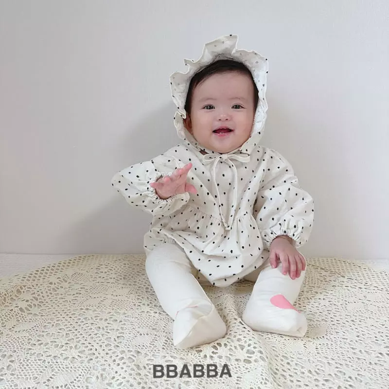Bbabba - Korean Baby Fashion - #babyootd - Frill Dot Bodysuit with Bonnet - 2