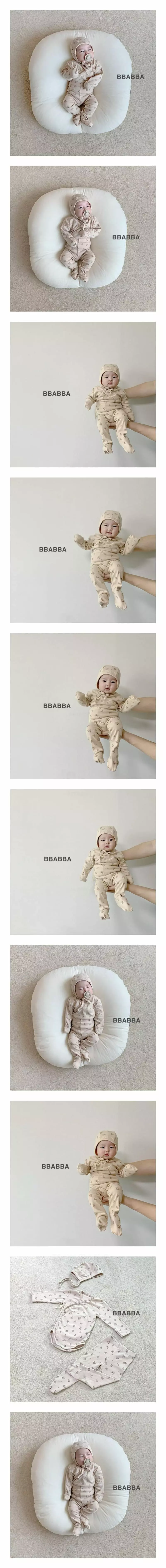 Bbabba - Korean Baby Fashion - #onlinebabyshop - Brown Flower Bodysuit Set
