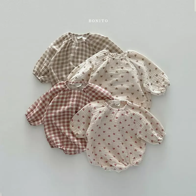 Bonito - Korean Baby Fashion - #babyoutfit - Series Check Heart Bodysuit