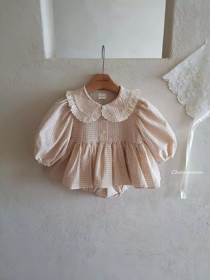 Choucream - Korean Baby Fashion - #babyclothing - Check Collar One-piece Bodysuit - 2