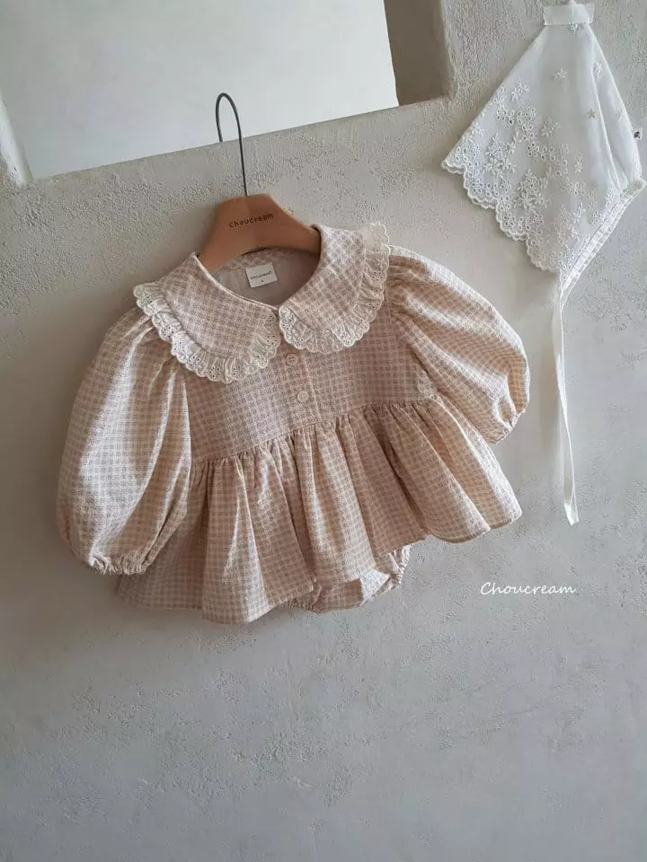 Choucream - Korean Baby Fashion - #babyfashion - Check Collar One-piece Bodysuit - 3