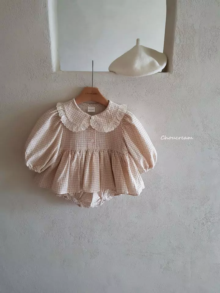 Choucream - Korean Baby Fashion - #babygirlfashion - Check Collar One-piece Bodysuit - 5