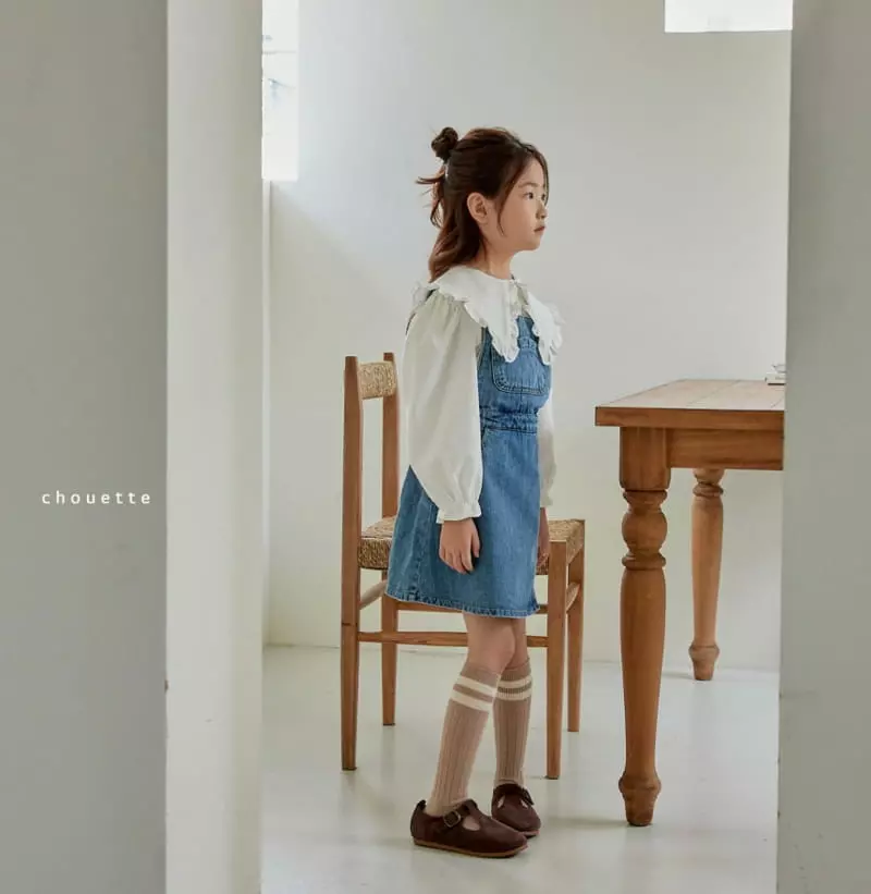 Chouette - Korean Children Fashion - #childrensboutique - Denim Dungarees Wrap One-piece - 5