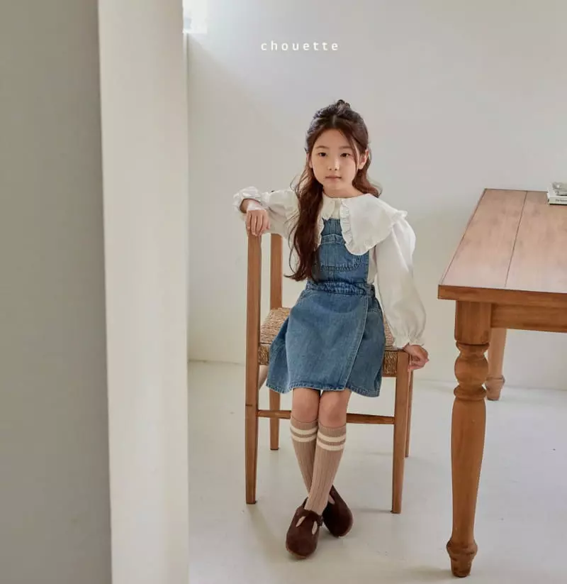Chouette - Korean Children Fashion - #kidsshorts - Denim Dungarees Wrap One-piece - 9