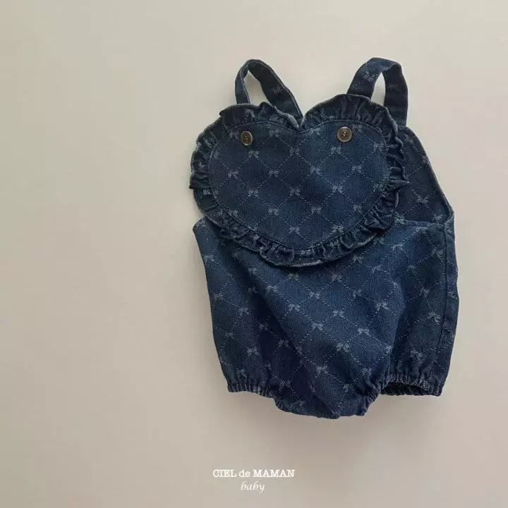 Ciel De Maman - Korean Baby Fashion - #babyfashion - Heart Denim Bodysuit Ribbon - 5