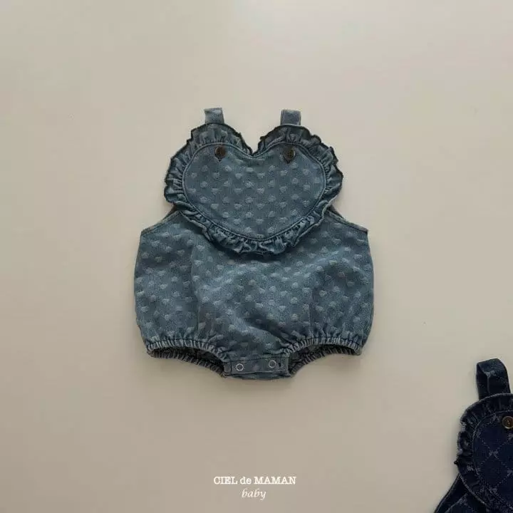 Ciel De Maman - Korean Baby Fashion - #babyfever - Heart Denim Bodysuit Ribbon - 6