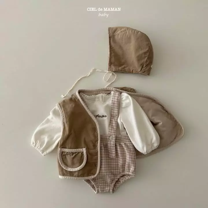 Ciel De Maman - Korean Baby Fashion - #babyfever - Quilting Vest Bonnet Set - 5