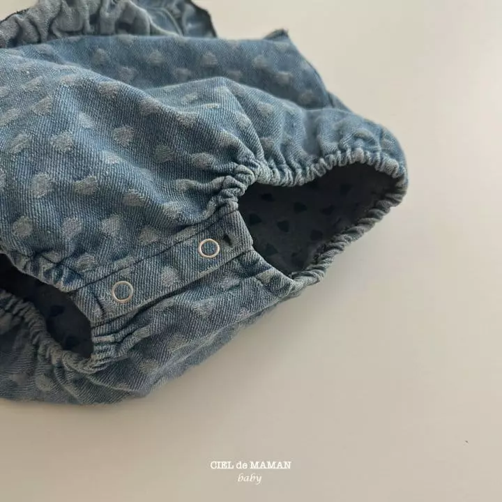 Ciel De Maman - Korean Baby Fashion - #babygirlfashion - Heart Denim Bodysuit Ribbon - 7